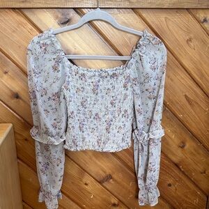 Wild Fable Floral Smocked Blouse in Cream